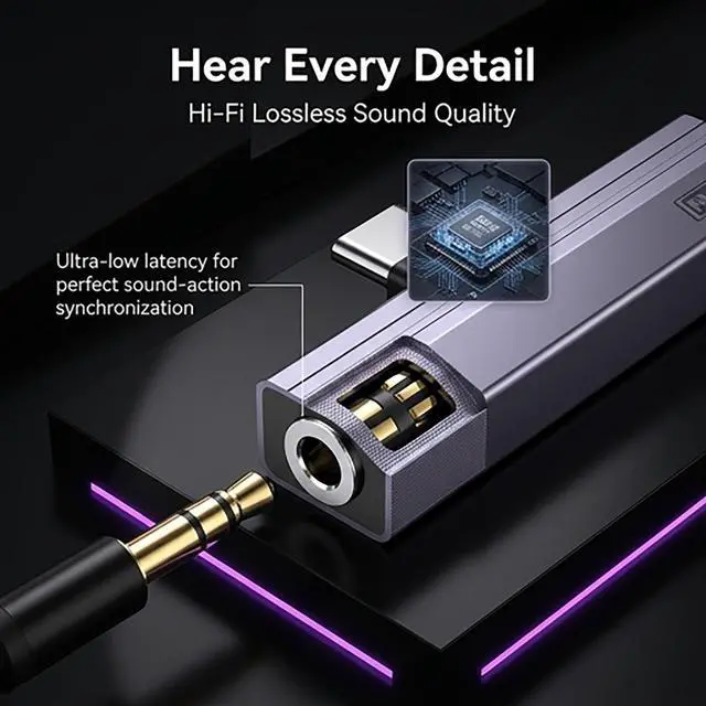 Alt view image 4 of 7 - 2 Pack USB C to 3.5mm Audio Adapter 2-in-1 HiFi DAC 100W PD Fast Charging Headphone Jack Widely Compatible for iPhone 15/15 Pro, iPad Pro, Samsung Galaxy, Gaming, Car Aux Gray