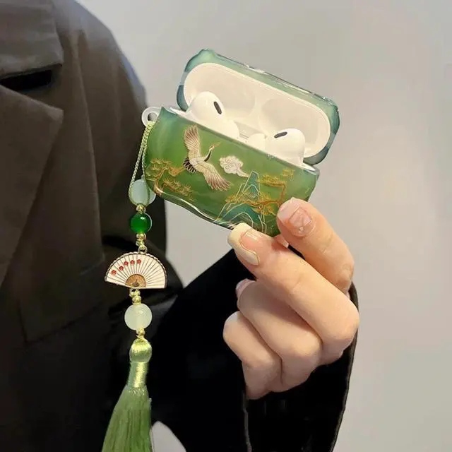 Alt view image 5 of 7 - Compatible with AirPods Pro 3 Case Soft with Cleaner Kit Keychain Cute Lucky Elegant Crane Cover for Girls Women Airpods Pro 3rd Generation(2025) -Green