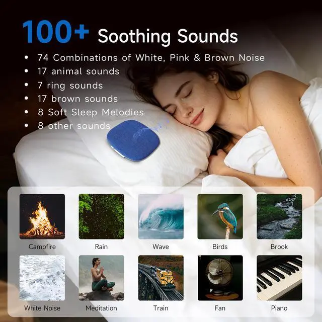 Alt view image 2 of 7 - Under Pillow Sleep Speaker, Ultra-Thin Flat Bluetooth Pillow Speaker | 100 White & Pink Noise Sound Machine, 11H, BT6.0 Wireless Private Sleep Aid No Disturb Partner for Side Sleepers, Adults blue