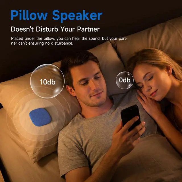 Alt view image 3 of 7 - Under Pillow Sleep Speaker, Ultra-Thin Flat Bluetooth Pillow Speaker | 100 White & Pink Noise Sound Machine, 11H, BT6.0 Wireless Private Sleep Aid No Disturb Partner for Side Sleepers, Adults blue