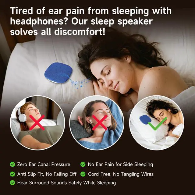 Alt view image 4 of 7 - Under Pillow Sleep Speaker, Ultra-Thin Flat Bluetooth Pillow Speaker | 100 White & Pink Noise Sound Machine, 11H, BT6.0 Wireless Private Sleep Aid No Disturb Partner for Side Sleepers, Adults blue