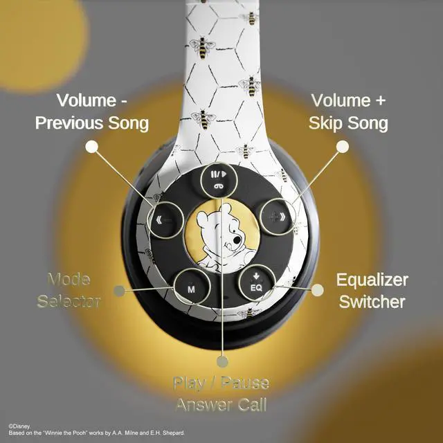 Alt view image 5 of 7 - Disney Winnie The Pooh Bluetooth Headphones Over The Ear | Bluetooth Wireless Headset W/Built in Mic and Up to 15 Hrs Playtime- Winnie The Pooh Gifts for Women, Men, Fans of All Ages