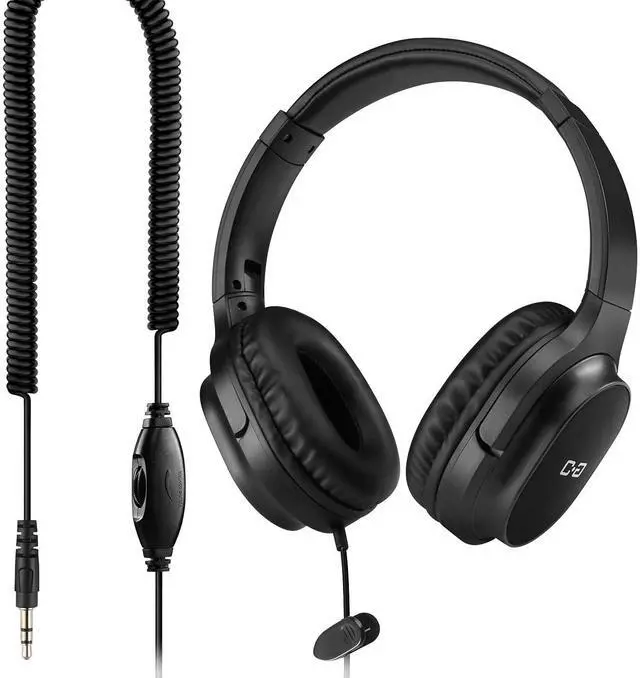 Main image of 18Ft Extra Long Cord Headphones for TV Watching & PC with Volume Control | Over Ear Stereo Headset with 5.5M Extension Spring Coiled Cord, Universal 3.5mm AUX Audio, Ideal Gift for Parents & Seniors