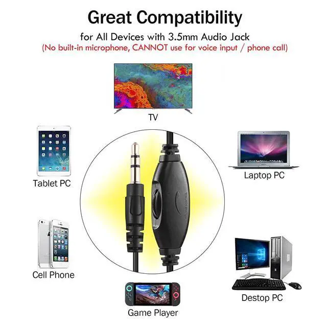 Alt view image 5 of 7 - 18Ft Extra Long Cord Headphones for TV Watching & PC with Volume Control | Over Ear Stereo Headset with 5.5M Extension Spring Coiled Cord, Universal 3.5mm AUX Audio, Ideal Gift for Parents & Seniors