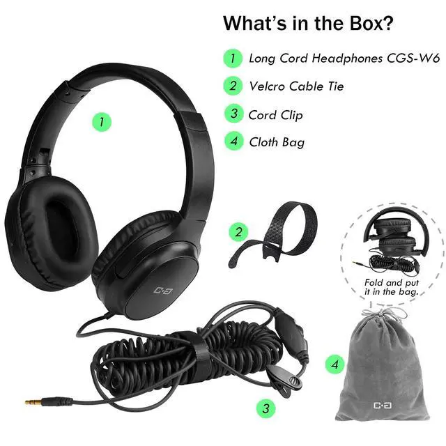 Alt view image 7 of 7 - 18Ft Extra Long Cord Headphones for TV Watching & PC with Volume Control | Over Ear Stereo Headset with 5.5M Extension Spring Coiled Cord, Universal 3.5mm AUX Audio, Ideal Gift for Parents & Seniors
