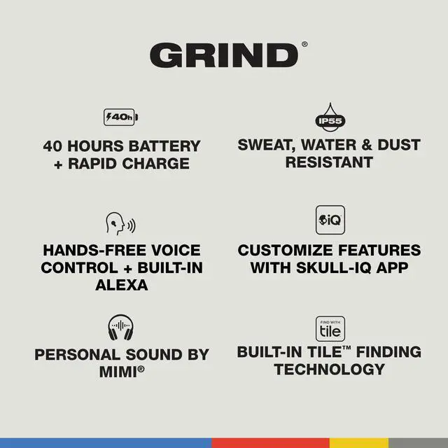 Alt view image 4 of 6 - Grind Wireless Earbuds, Bluetooth Headphones, Up to 40 Hours Battery, Noise Isolating Fit, Microphone for iPhone Android, Customizable via Skull-iQ App - Chill Grey