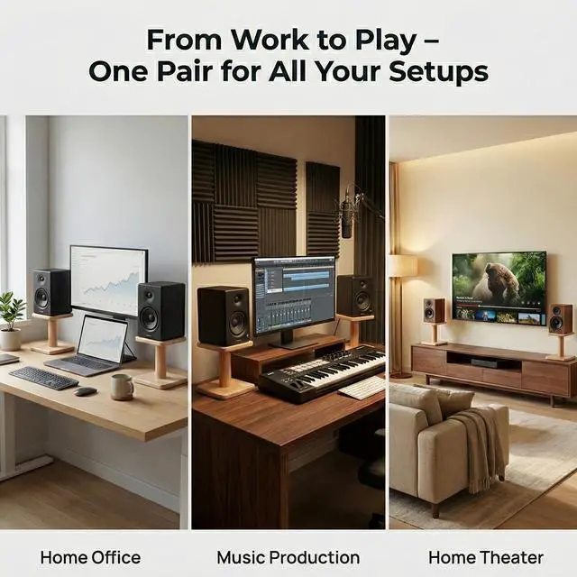 Alt view image 6 of 7 - Desktop Speaker Stands Made of Pure Solid Wood, Natural Style, 360° Rotatable Top Plate, Suitable for Medium/Large Tabletop Speakers and Studio Monitors (Natural Oak_DSS7(7 inch))