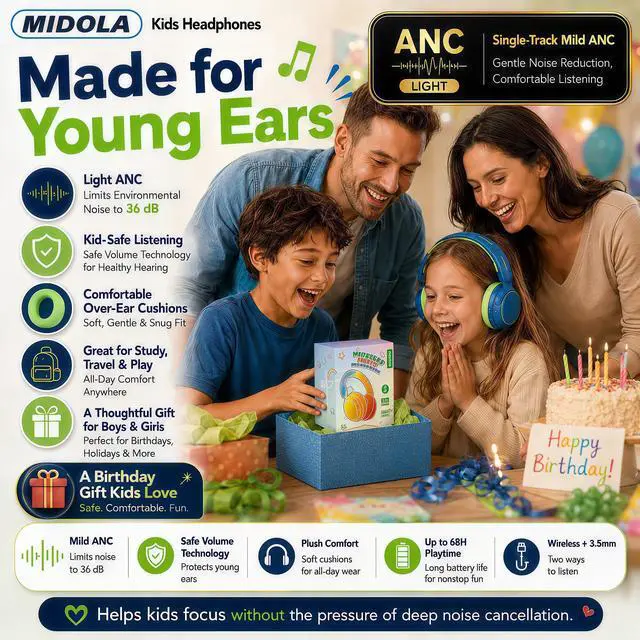 Alt view image 7 of 7 - Kids Bluetooth Headphones Wireless,ANC, 68H,Safe Volume Limit 85/94dB | Active Noise Cancelling,Adjustable Headband Foldable Over-Ear for Toddler Girls Boys Tablet/iPad,HD Stereo,Built-in Mic,Green