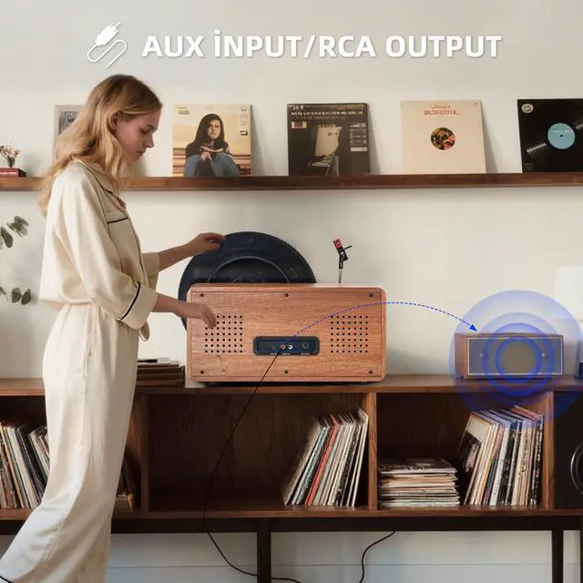 Alt view image 4 of 7 - Elegant Vintage Bluetooth Record Player with Built-in Speakers, 3-Speed Turntable, Classic Wood Vinyl Player for Living Room, Bedroom, Home Décor and Gift Giving