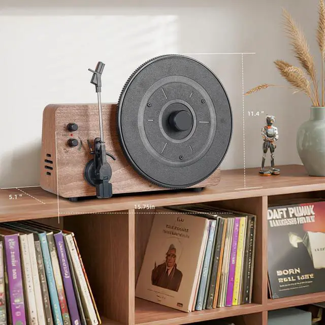 Alt view image 7 of 7 - Elegant Vintage Bluetooth Record Player with Built-in Speakers, 3-Speed Turntable, Classic Wood Vinyl Player for Living Room, Bedroom, Home Décor and Gift Giving