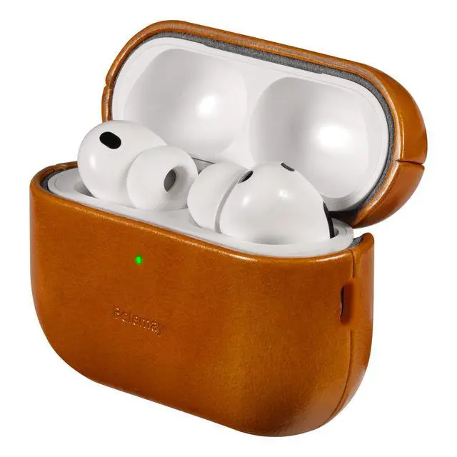 Alt view image 2 of 7 - Handcrafted Oil-Waxed Leather Case for AirPods Pro 3 Amber Brown | Genuine Cowhide, Glossy Look, lively Character, Silky-Smooth Touch, Rich Patina, Compatible with MagSafe, Daily Carry Cover