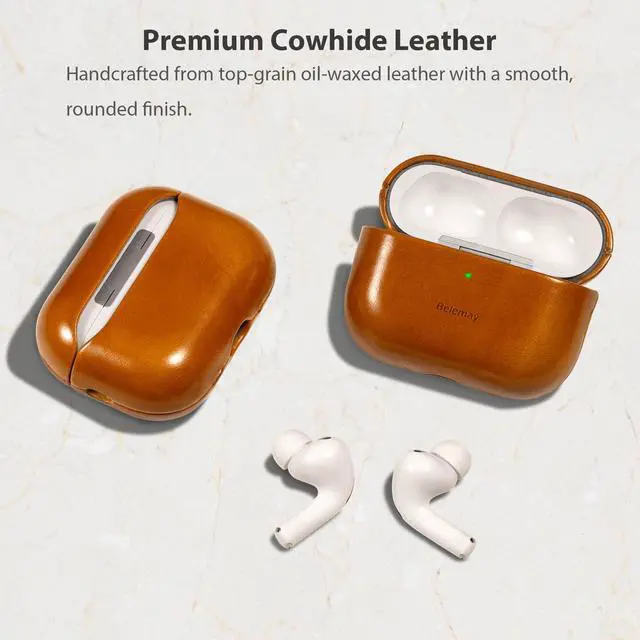 Alt view image 3 of 7 - Handcrafted Oil-Waxed Leather Case for AirPods Pro 3 Amber Brown | Genuine Cowhide, Glossy Look, lively Character, Silky-Smooth Touch, Rich Patina, Compatible with MagSafe, Daily Carry Cover