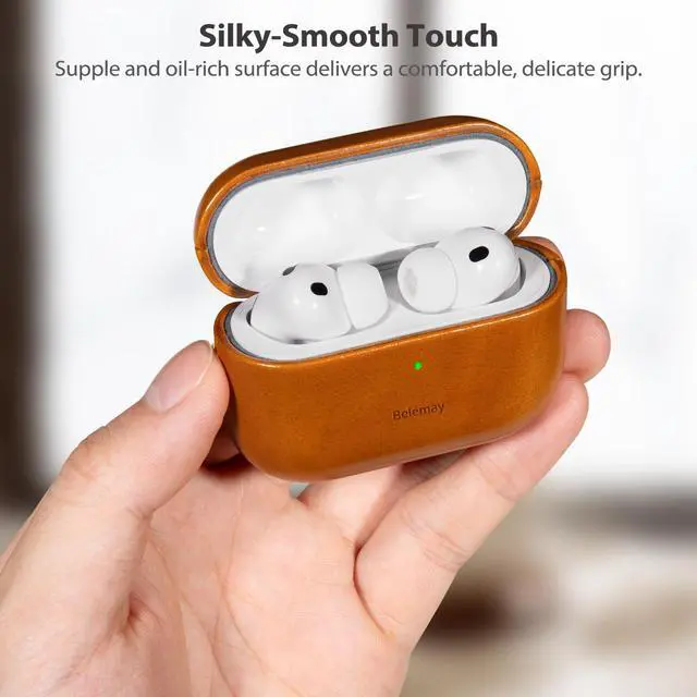 Alt view image 5 of 7 - Handcrafted Oil-Waxed Leather Case for AirPods Pro 3 Amber Brown | Genuine Cowhide, Glossy Look, lively Character, Silky-Smooth Touch, Rich Patina, Compatible with MagSafe, Daily Carry Cover