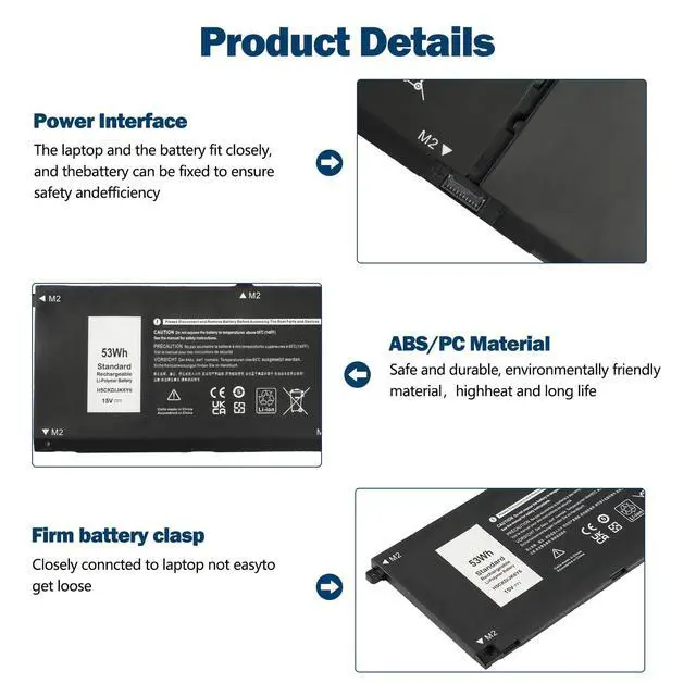 Alt view image 4 of 7 - 15V H5CKD Battery for Dell Inspiron 7506 7405 7306 7300 7500 | Battery Replacement for 5406 5400 5502 5501 5402 5401 5505 5300 5301 5508 5509 Latitude 3410 3510 Vostro p102f p126g 7T8CD