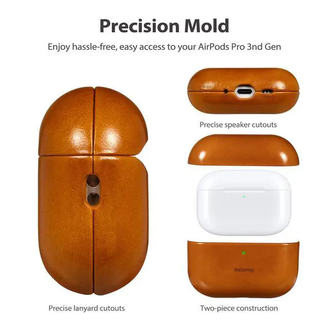 Alt view image 7 of 7 - Handcrafted Oil-Waxed Leather Case for AirPods Pro 3 Amber Brown | Genuine Cowhide, Glossy Look, lively Character, Silky-Smooth Touch, Rich Patina, Compatible with MagSafe, Daily Carry Cover