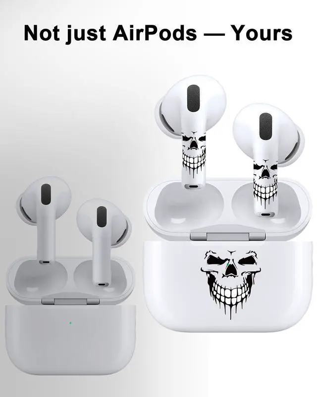 Alt view image 2 of 7 - for AirPods Sticker Skin Set, Earbud + Charging Case Wrap Decals, Applicator Included + Spare, Fits AirPods 1/2/3/4 & Pro/Pro 2/Pro 3 Dripping Skull