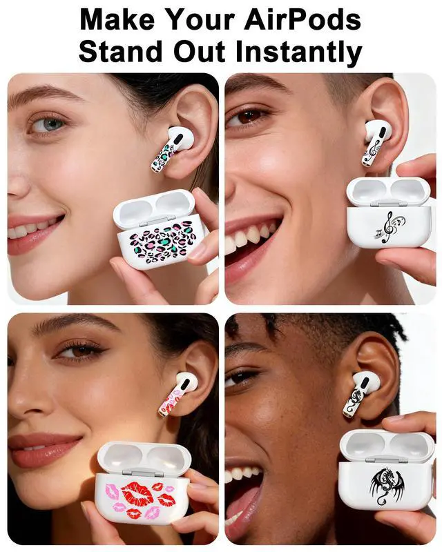 Alt view image 3 of 7 - for AirPods Sticker Skin Set, Earbud + Charging Case Wrap Decals, Applicator Included + Spare, Fits AirPods 1/2/3/4 & Pro/Pro 2/Pro 3 Dripping Skull