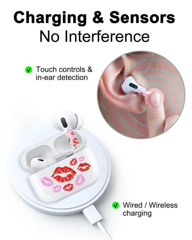 Alt view image 6 of 7 - for AirPods Sticker Skin Set, Earbud + Charging Case Wrap Decals, Applicator Included + Spare, Fits AirPods 1/2/3/4 & Pro/Pro 2/Pro 3 Dripping Skull