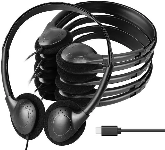 Main image of 20 Pack Bulk Headphones for Classroom USB Type C, Wired USB C | Headphones for Kids School Student Children Compatible with Pad Smartphones Chromebook Laptop PC (Black)