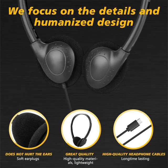 Alt view image 3 of 7 - 20 Pack Bulk Headphones for Classroom USB Type C, Wired USB C | Headphones for Kids School Student Children Compatible with Pad Smartphones Chromebook Laptop PC (Black)
