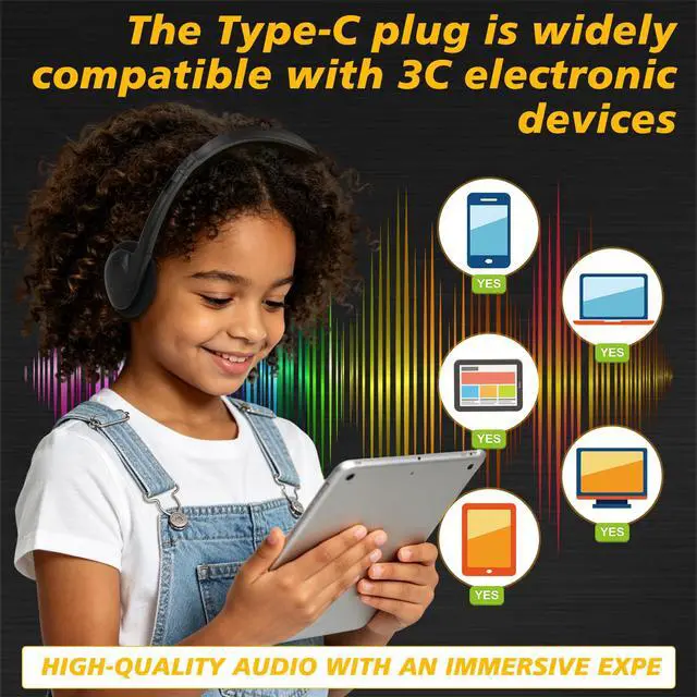 Alt view image 5 of 7 - 20 Pack Bulk Headphones for Classroom USB Type C, Wired USB C | Headphones for Kids School Student Children Compatible with Pad Smartphones Chromebook Laptop PC (Black)