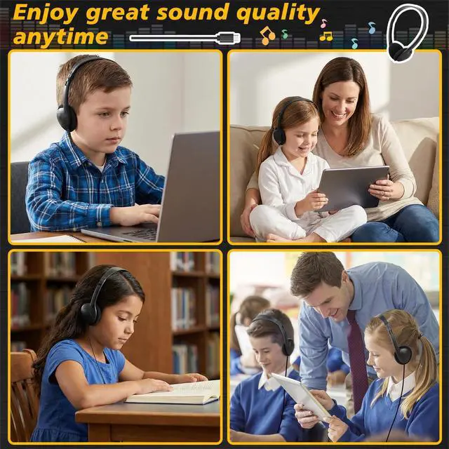 Alt view image 7 of 7 - 20 Pack Bulk Headphones for Classroom USB Type C, Wired USB C | Headphones for Kids School Student Children Compatible with Pad Smartphones Chromebook Laptop PC (Black)