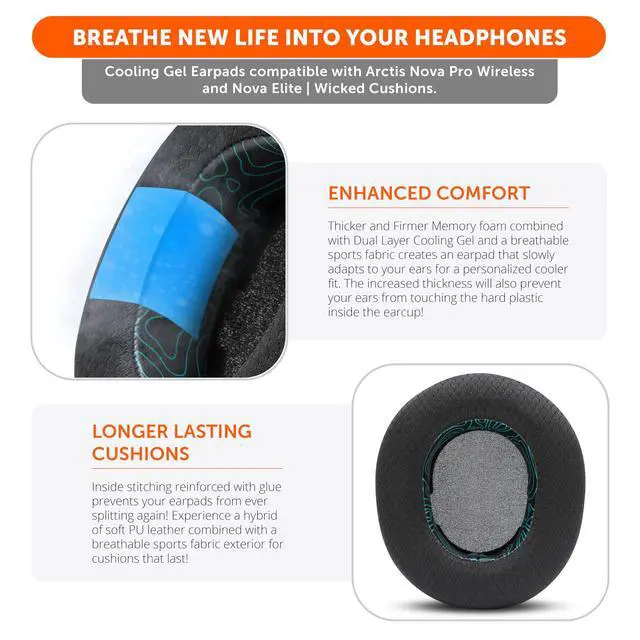 Alt view image 4 of 7 - Mod Kit Nova Pro Wireless & Nova Elite RandomFrankP Edition - Cooling Gel Earpads, Silicone Headband, & Magnetic Plates for SteelSeries Arctis Nova Pro Wireless & Nova Elite by Wicked Cushions
