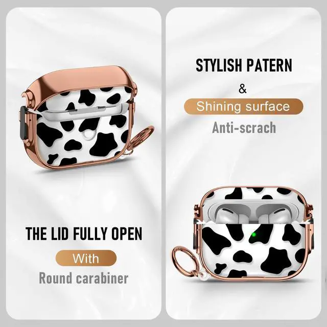 Alt view image 3 of 7 - for Apple Airpods Pro 3 case(2025) with Safety Lock,Compatible Airpods Pro 3rd Generation case Cover,for Cute AirPods Pro Case for Women Girly with Keychain-Black Cow