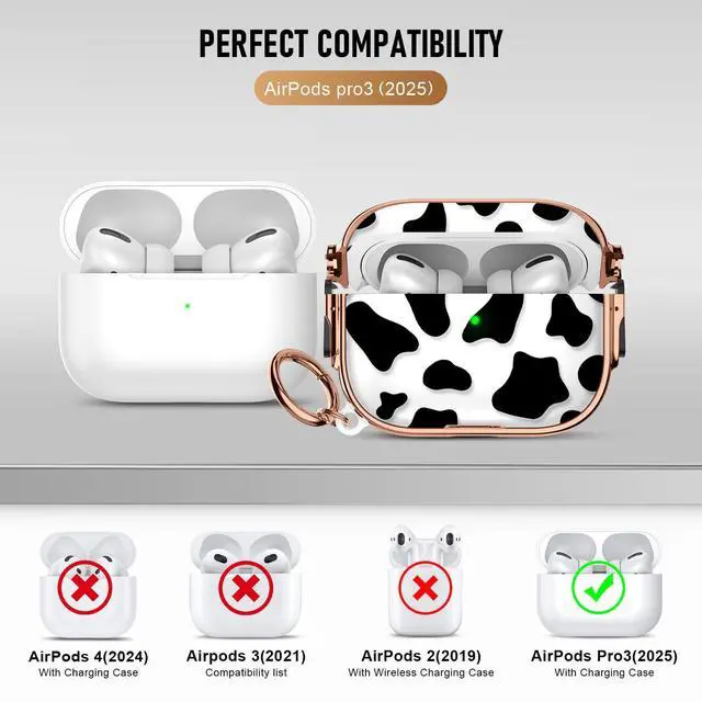 Alt view image 7 of 7 - for Apple Airpods Pro 3 case(2025) with Safety Lock,Compatible Airpods Pro 3rd Generation case Cover,for Cute AirPods Pro Case for Women Girly with Keychain-Black Cow