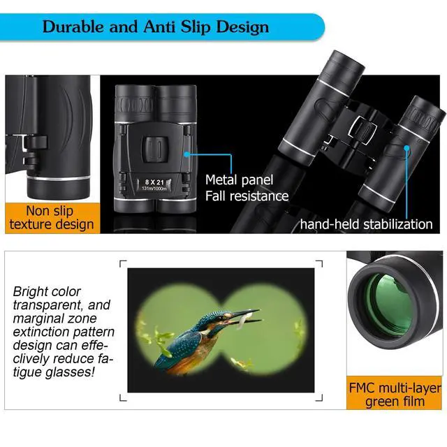 Alt view image 5 of 7 - 8x21 Mini Compact Pocket Binoculars, Lightweight Foldable Easy Focus Small Binoculars for Adults Kids Bird Watching,Opera Concert, Travel, Hiking, Outdoor Scenery, Football Game