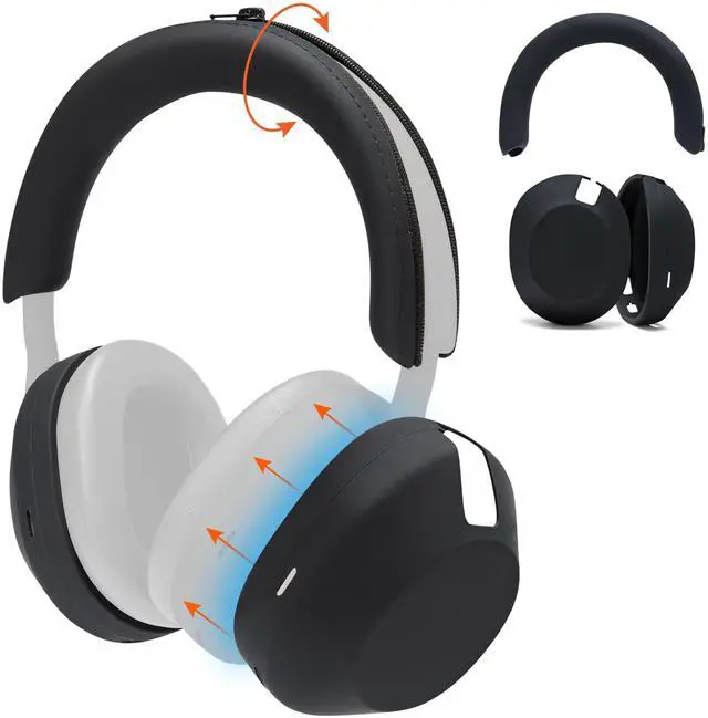 Main image of ShellZ XM5 - Protective Headphone Exterior Shell & Headband Covers for Sony WH1000XM5 Made by Wicked Cushions | Made with Premium Silicone | Black