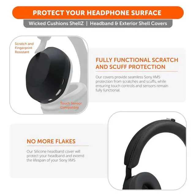 Alt view image 5 of 7 - ShellZ XM5 - Protective Headphone Exterior Shell & Headband Covers for Sony WH1000XM5 Made by Wicked Cushions | Made with Premium Silicone | Black