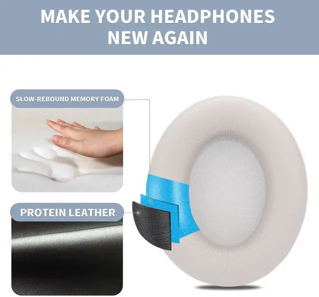 Alt view image 3 of 6 - Ear Pads for Beats Studio Pro, Shock-Absorbing Foam Protein LeatherSandstone