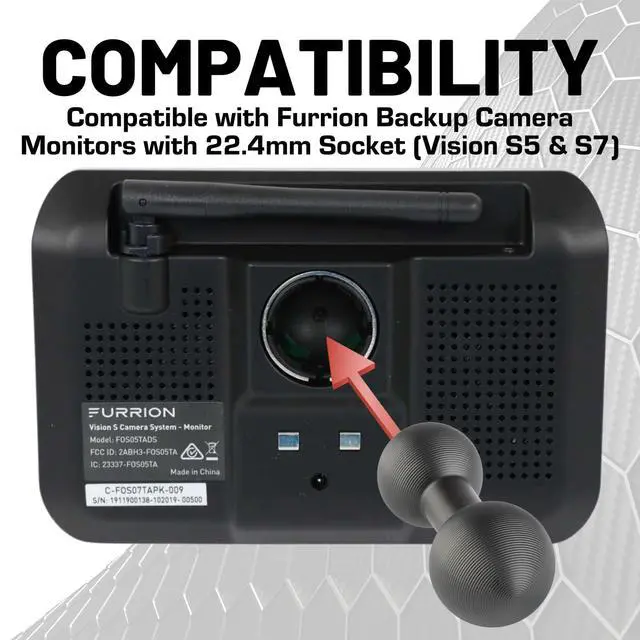 Alt view image 3 of 4 - Aluminum 20mm Ball to 22.4mm Ball Mount Extension Connector for Mounting Arms Compatible with Furrion Backup Cameras & Other Devices with 22mm Connection