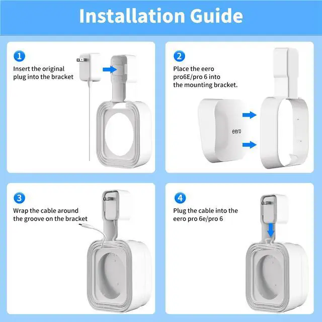 Alt view image 4 of 7 - Outlet Wall Mount Holder Compatible with eero Pro 6e/Pro 6 Mesh Wi-Fi System, Built-in Cable Management No Messy Wires, Space-Saving(1 Pack)