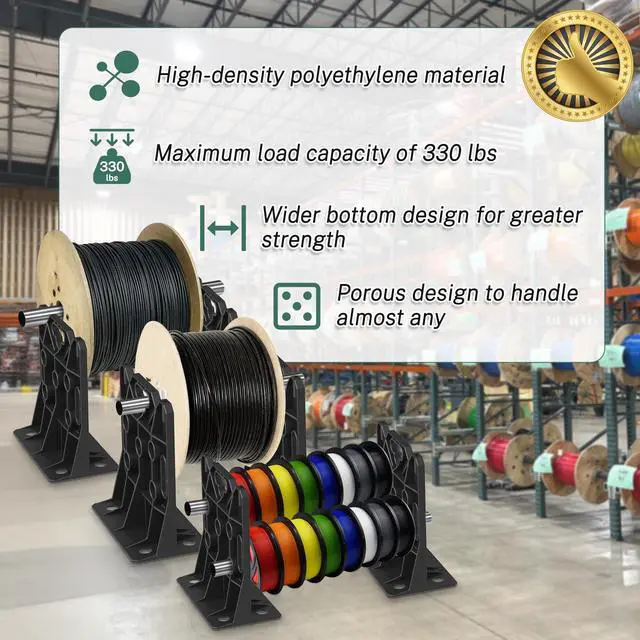 Alt view image 4 of 7 - Wire Spool Rack, Electrical Wire Dispenser, Cable Management Rack | 1 Pair Multi Purpose Wire Dispenser for Organizing Cables 34" Diameter 17" Tall 15.87" Wide 330 Pound Weight Capacity Black
