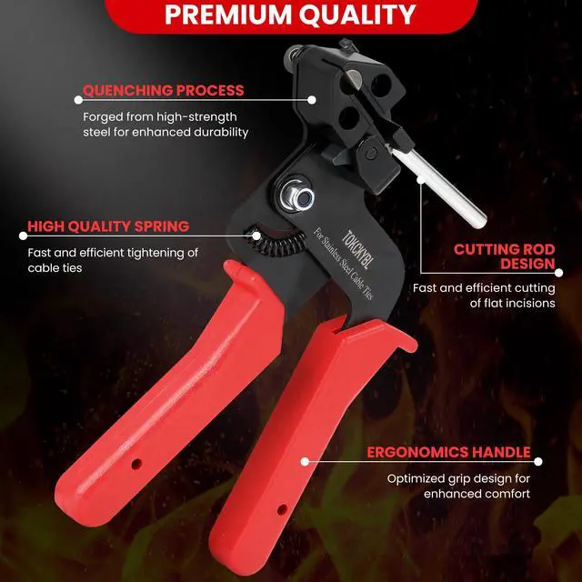 Alt view image 3 of 7 - Stainless Steel Cable Tie Gun Set Heavy Duty Metal Zip Tie Tool Kit with 150PCS Self-Locking Ties, Adjustable Fastening & Cutting Tool for Outdoor Fencing, Exhaust Pipes(Red)