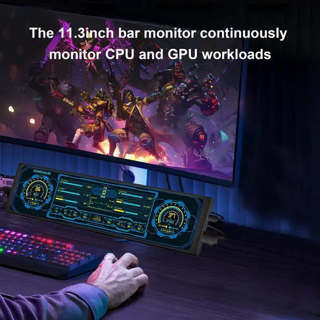 Alt view image 2 of 7 - 11.3 Inch Mini Monitor - FHD IPS1920x440 LCD Display, Computer Secondary Screen, CPU GPU Temp Monitors with Casing for Windows macOS Aida64 Monitor