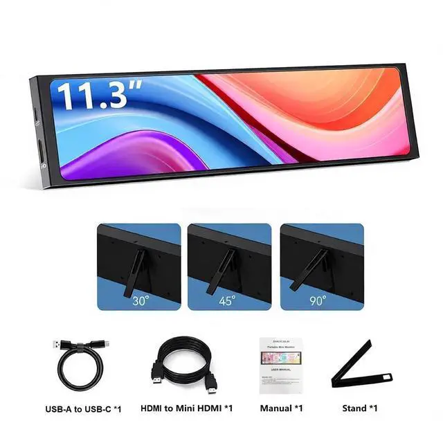 Alt view image 7 of 7 - 11.3 Inch Mini Monitor - FHD IPS1920x440 LCD Display, Computer Secondary Screen, CPU GPU Temp Monitors with Casing for Windows macOS Aida64 Monitor