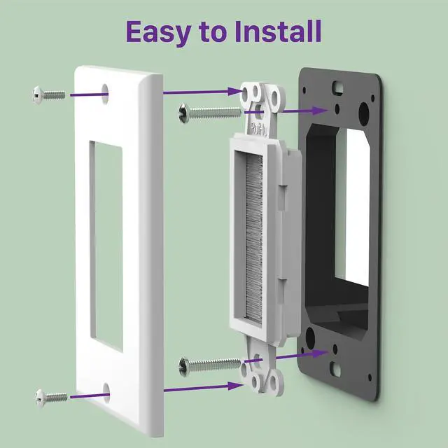 Alt view image 5 of 7 - 1-Gang Brush Style Passthrough Low Voltage Wall Plate - 5 Pack | Single Gang In-Wall Installation Faceplate Insert for Speaker Wires, Coaxial Cables, HDMI, or Network Phone Cord Routing