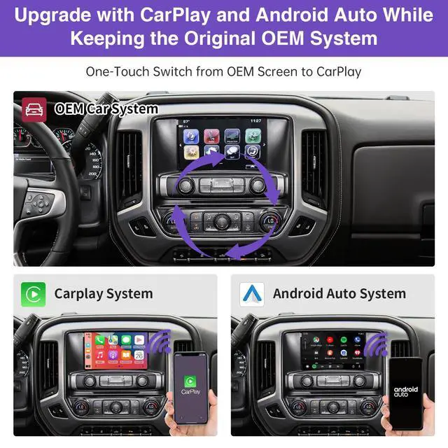 Alt view image 3 of 7 - 2026 Wireless CarPlay Retrofit Kit for Cadillac, Buick, Chevrolet and GMC | HMI 2.0 System 2014-2020 | Android Auto & Mirror Link & Reverse Camera | Original Car Function Retained