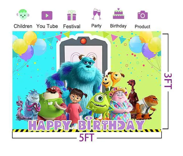 Alt view image 2 of 3 - Cartoon Monster Inc Backdrop for Birthday Party Supplies 5x3ft Monster Inc and Boo Theme Baby Shower Banner for Birthday Party Cake Table Decoration