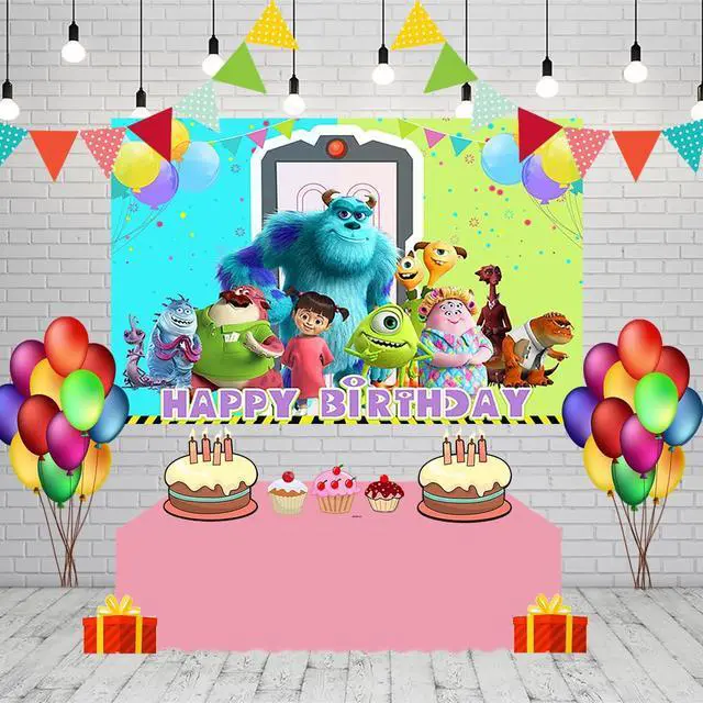 Alt view image 3 of 3 - Cartoon Monster Inc Backdrop for Birthday Party Supplies 5x3ft Monster Inc and Boo Theme Baby Shower Banner for Birthday Party Cake Table Decoration