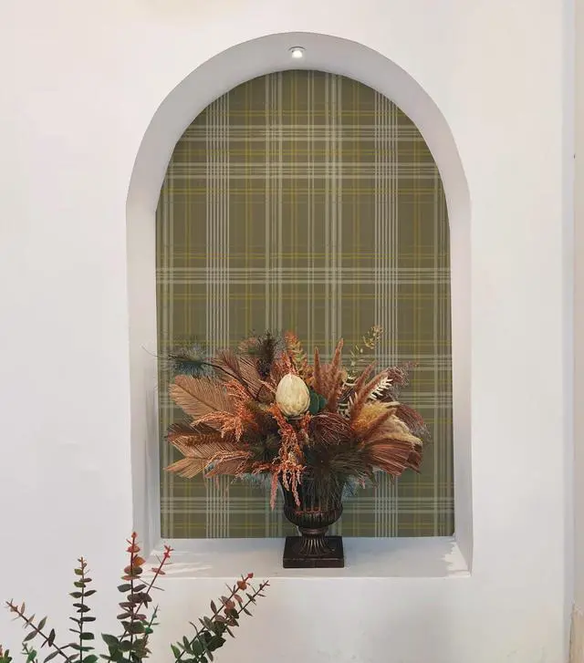 Alt view image 6 of 6 - Peel and Stick Wallpaper Check Plaid Olive Green - Classic Self Adhesive Waterproof Vinyl Wallpaper for Modern Farmhouse Decor for Entryway Hallway Bedroom Accent Walls 17.3" X 118.11"