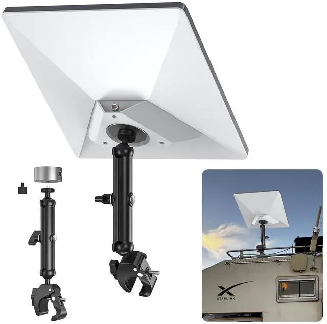 Main image of ® Clamp Mount for Starlink Mini and Starlink Mini X | Adjustable Aluminum Pole Bracket,1/4" & 3/8" Threads, 0.6"-1.57" Clamp, Tool-Free Setup for RV, Roof Rack, Boat & Pipe
