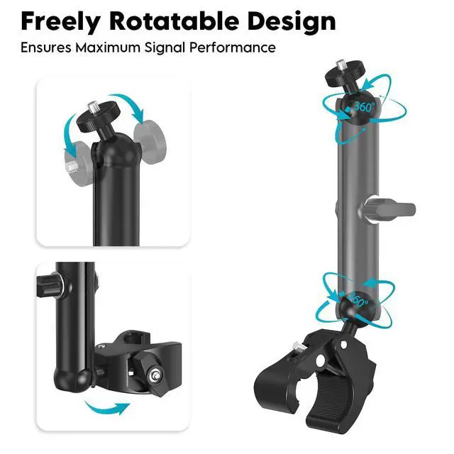 Alt view image 6 of 7 - ® Clamp Mount for Starlink Mini and Starlink Mini X | Adjustable Aluminum Pole Bracket,1/4" & 3/8" Threads, 0.6"-1.57" Clamp, Tool-Free Setup for RV, Roof Rack, Boat & Pipe