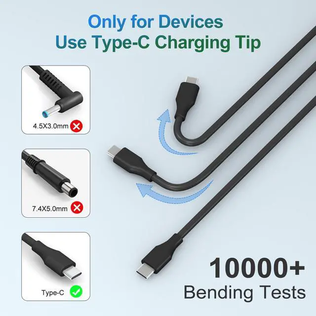 Alt view image 3 of 7 - 45W USB-C Laptop Charger Compatible with HP Chromebook X360 11 14 14-ca051wm 14-ca052wm 14-ca091wm 14-ca0061dx Type C Power Supply Adapter
