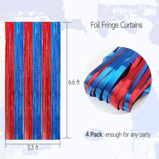 Alt view image 3 of 5 - 4 Pack Red and Blue Foil Fringe Curtains Backdrops 3.3x6.6 ft | Photo Booth Prop Tinsel Streamer Birthday Graduation Bachelorette Bridal Wedding Baby Shower Party Decoration Supplies