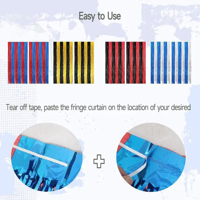 Alt view image 4 of 5 - 4 Pack Red and Blue Foil Fringe Curtains Backdrops 3.3x6.6 ft | Photo Booth Prop Tinsel Streamer Birthday Graduation Bachelorette Bridal Wedding Baby Shower Party Decoration Supplies