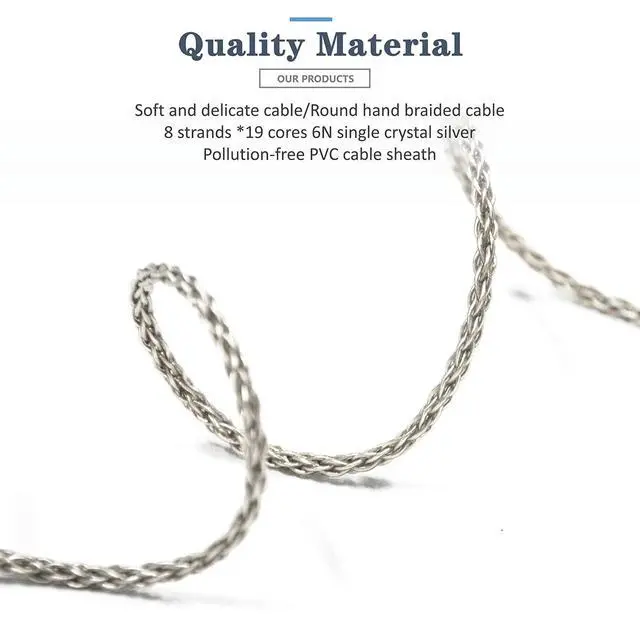 Alt view image 4 of 7 - 6N Single Crystal Silver Upgrade Headphone Cable for Dan Clark Audio AEON 2, AEON 2 Noire/Closed, Stealth, Expanse, E3, Noire X, Ether C Flow, Ether 2 (4.4mm Plug)